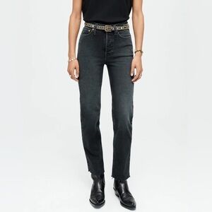 RE/DONE 70s Stove Pipe Jeans High Rise Washed Noir Black Denim Size 31